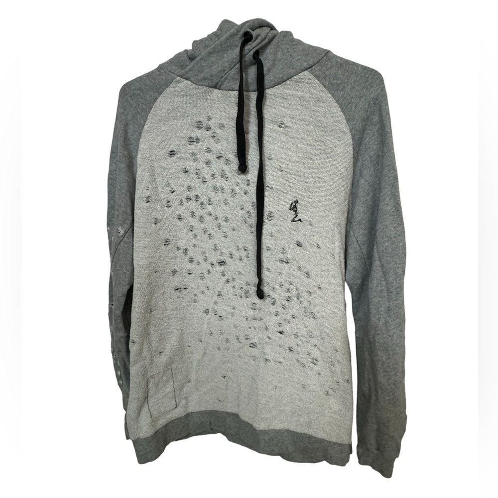 Distressed Religion Praying Skeleton Gray Women’s Designer High End Hoodie OS UK